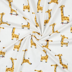 Baumwolljersey fröhliche Giraffen - weiss