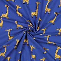 Baumwolljersey fröhliche Giraffen - kobaltblau