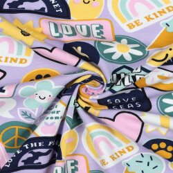 Baumwolljersey 80er Sticker Peace - helllila