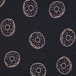 Baumwolljersey Glitzer Donuts - indigoblau meliert