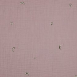 Musselin Bestickt Mond und Sterne - altrosa