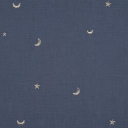 Musselin Bestickt Mond und Sterne - jeansblau