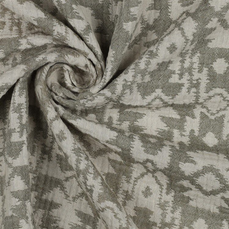 Musselin Jacquard Aztekenmuster - softoliv