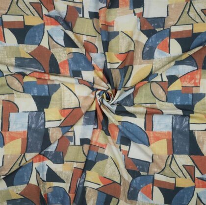 Viskose Popeline Geometrische Kunst - blau