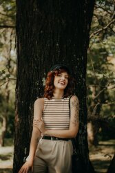 Rippenjersey Gestreift - rehbraun