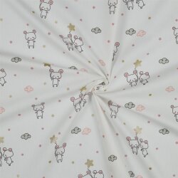 Baumwollpopeline Glitzer süße Mäuse - creme