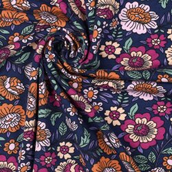 Baumwolljersey Blumen - dunkelblau