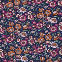 Baumwolljersey Blumen - dunkelblau
