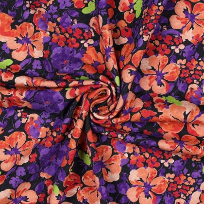 Baumwolljersey Digital Blumen - dunkelblau