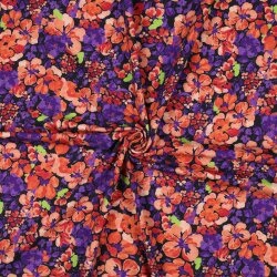 Baumwolljersey Digital Blumen - dunkelblau