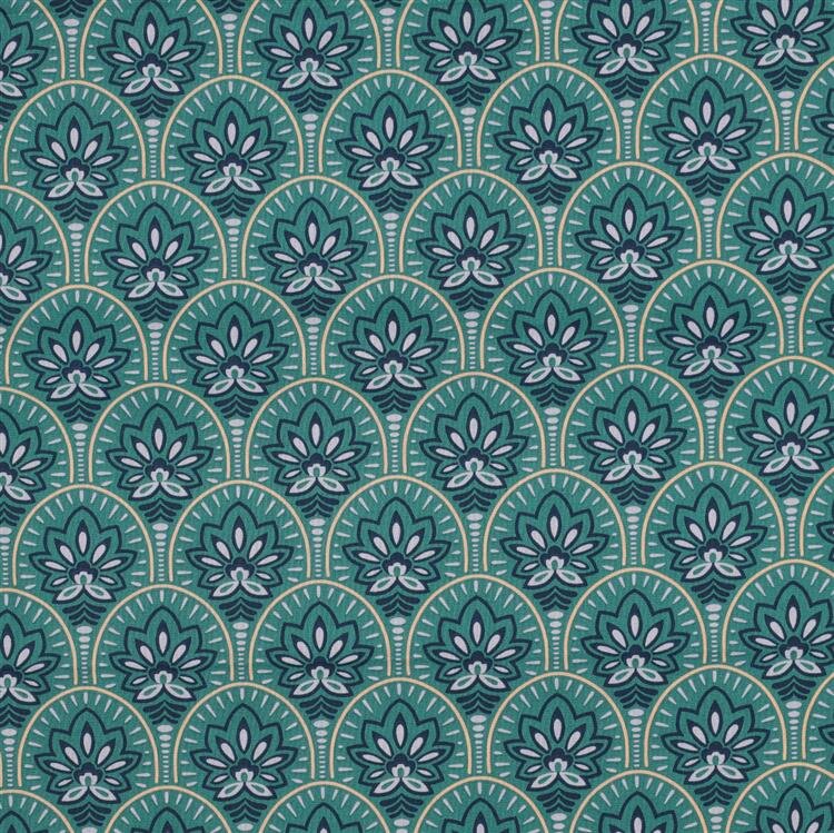 Beschichtete Baumwolle Blumenornamente - atlantikblau