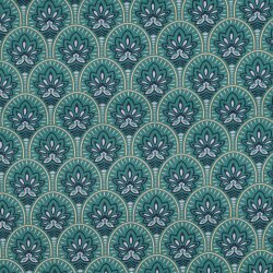 Beschichtete Baumwolle Blumenornamente - atlantikblau