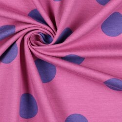 French Terry grosse lila Punkte - rosa