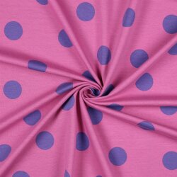 French Terry grosse lila Punkte - rosa