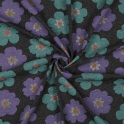 Baumwolljersey  Glitzer große Blumen - anthrazit...