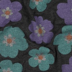 Baumwolljersey  Glitzer große Blumen - anthrazit...