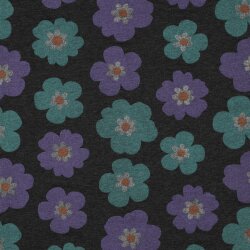 Baumwolljersey  Glitzer große Blumen - anthrazit meliert