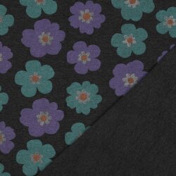 Baumwolljersey  Glitzer große Blumen - anthrazit meliert