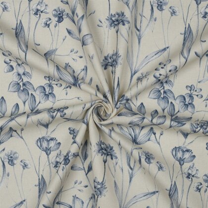 Canvas Digital Blumenzeichnungen - blau/creme
