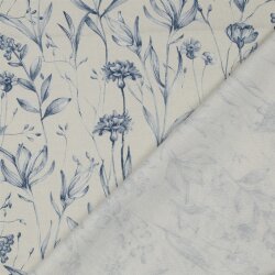 Canvas Digital Blumenzeichnungen - blau/creme