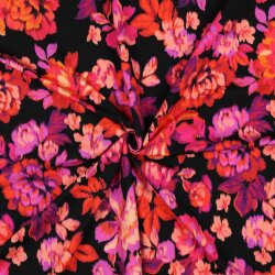 Baumwolljersey Digital Blumen - schwarz
