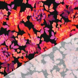 Baumwolljersey Digital Blumen - schwarz