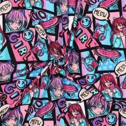 Baumwolljersey Digital Manga Girl - hellblau
