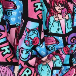 Baumwolljersey Digital Manga Girl - hellblau