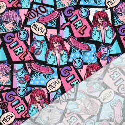 Baumwolljersey Digital Manga Girl - hellblau
