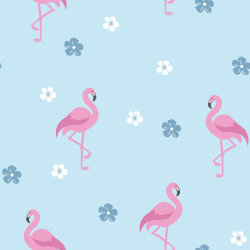 Baumwollpopeline bunte Flamingos - hellblau