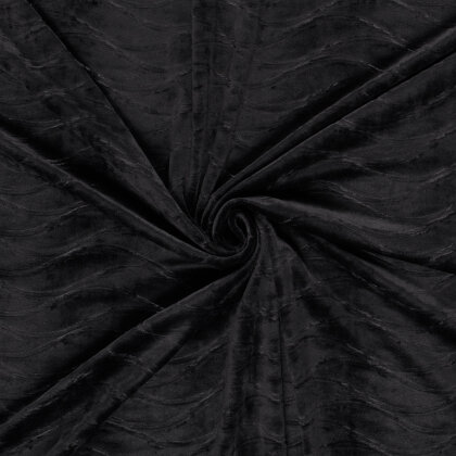 Samt Stretch Uni Wellen - schwarz