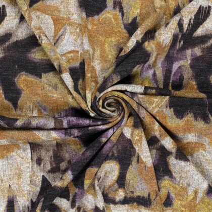 Polyester Viskose Jersey Gebürstet Blüten - lila