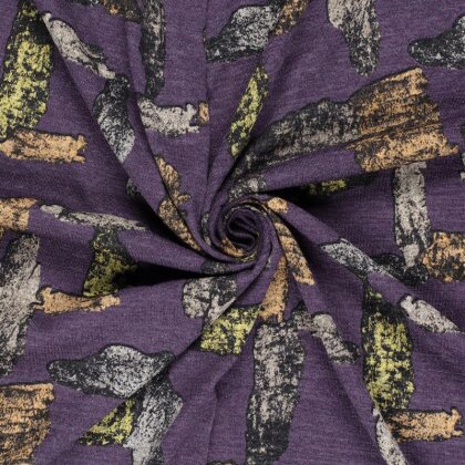 Polyester Viskose Jersey Gebürstet Aquarellstriche - lila
