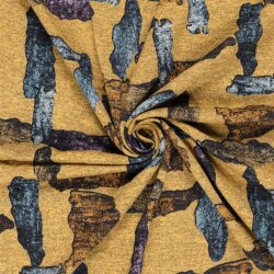 Polyester Viskose Jersey Gebürstet Aquarellstriche - ockergelb