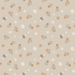 Baumwolljersey Digital Organic Bienen und Blumen - beige