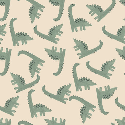 Regenjackenstoff leicht grüne Dinos - hellbeige