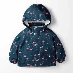 Regenjackenstoff leicht Flamingos - dunkelblau