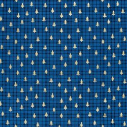 Baumwollpopeline Foliendruck Tannen kariert - dunkelblau