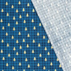 Baumwollpopeline Foliendruck Tannen kariert - dunkelblau