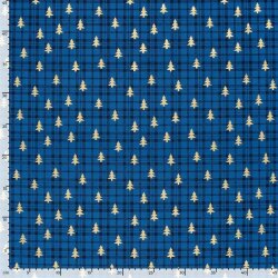 Baumwollpopeline Foliendruck Tannen kariert - dunkelblau