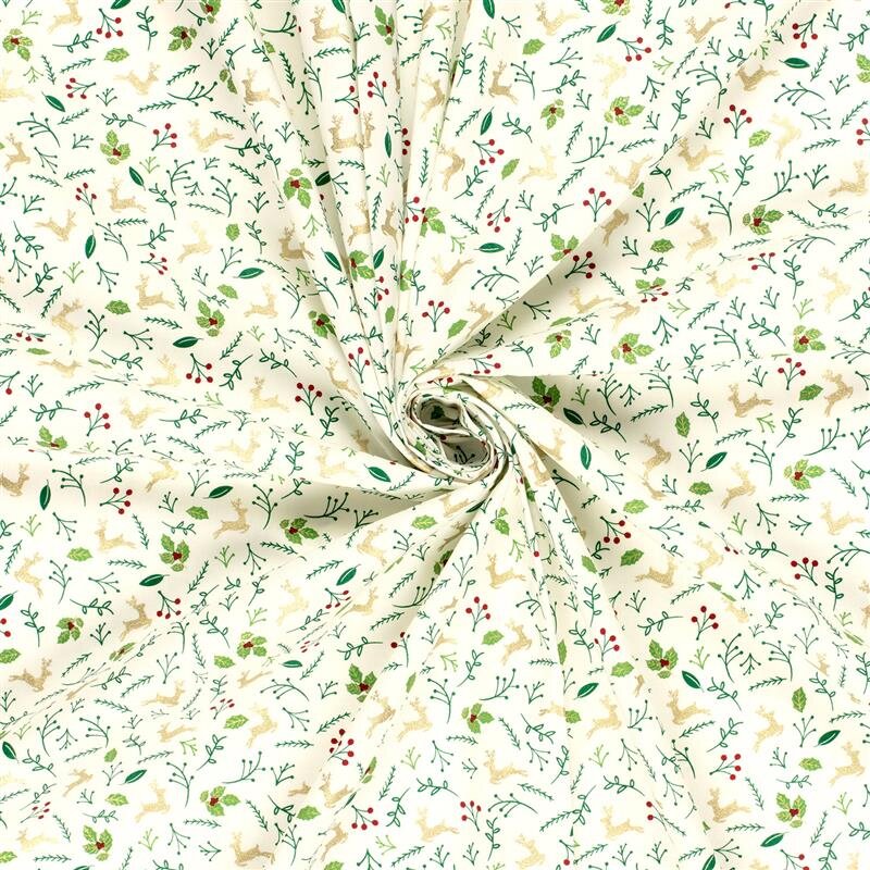 Baumwollpopeline Foliendruck springende Hirsche - creme