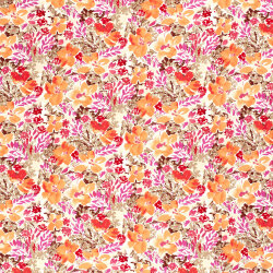 Viskose Popeline orange Blüten - pink