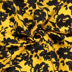 Viskose Nylon Crêpe getupfte Blätter - senfgelb