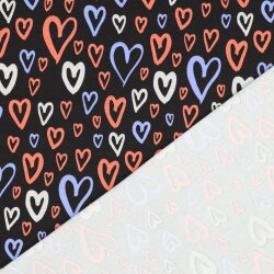 Baumwolljersey Glitzer Herzen - schwarz