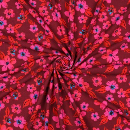 Baumwolljersey Digital Blumen - pink/rot