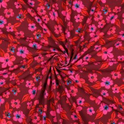 Baumwolljersey Digital Blumen - pink/rot