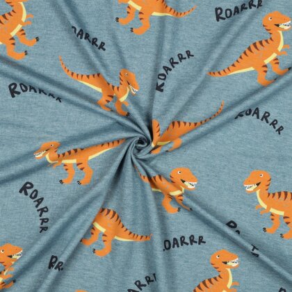 Baumwolljersey Dinos - rauchblau meliert