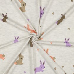 Baumwolljersey süsse Hasen - creme meliert