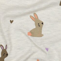 Baumwolljersey süsse Hasen - creme meliert