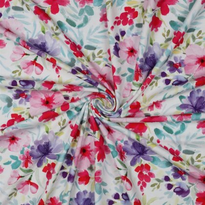 Baumwolljersey Digital Aquarell Blumen - weiß